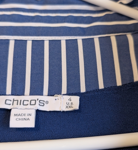 Chico's 4 Womens Blue V-Neck Sweater Long Sleeve Striped Shirt Built-In Size XXL - Picture 8 of 9